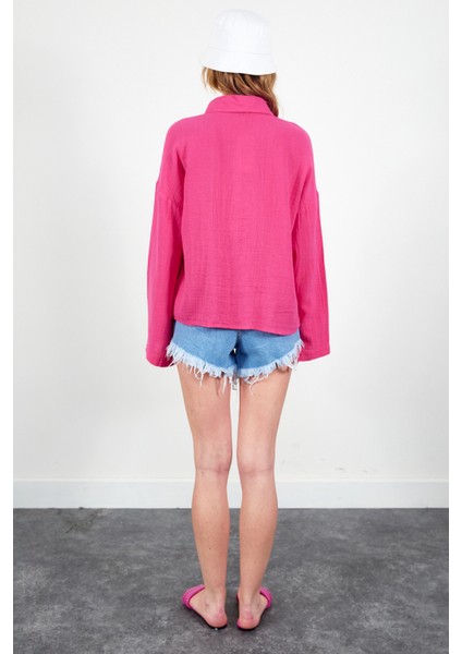 Fuşya Kolları Salaş Kadın Gömlek fırsatları