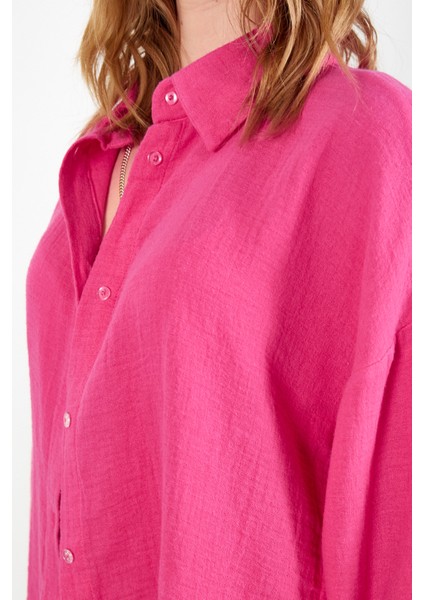 Fuşya Kolları Salaş Kadın Gömlek indirimleri