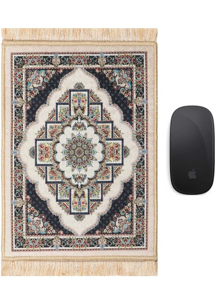 Bursa İpek Bej Dekoratif Küçük Halı Mousepad