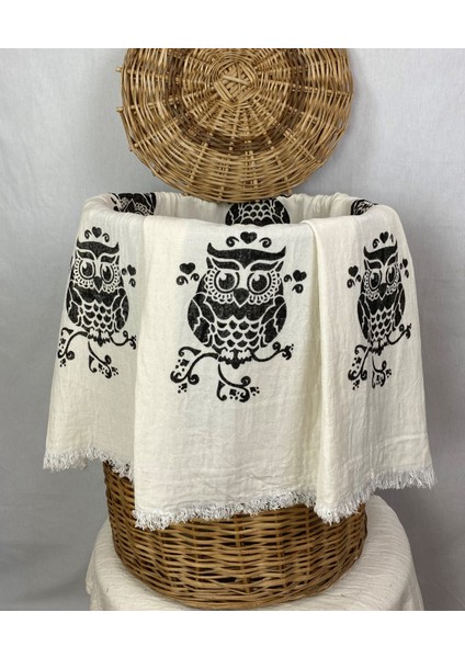 Elde Tahta Baskı Siyah Baykuş Desenli Müslin Peştemal Taş Baskılı Buldan Pamuklu Peştemali fiyatları