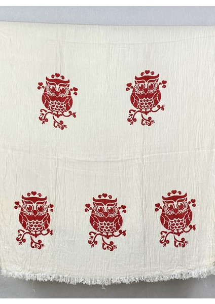 Elde Tahta Baskı Kırmızı Baykuş Desenli Müslin Peştemal Taş Baskılı Buldan Pamuklu Peştemali modelleri