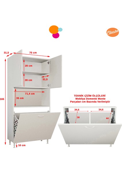 2 Kapaklı Sepetli ve Tek Gözlü Banyo Dolabı
