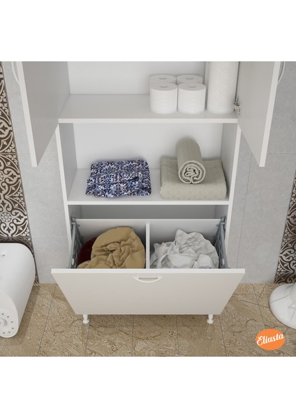 2 Kapaklı Sepetli ve Tek Gözlü Banyo Dolabı