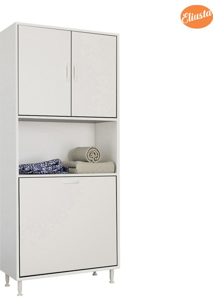 2 Kapaklı Sepetli ve Tek Gözlü Banyo Dolabı