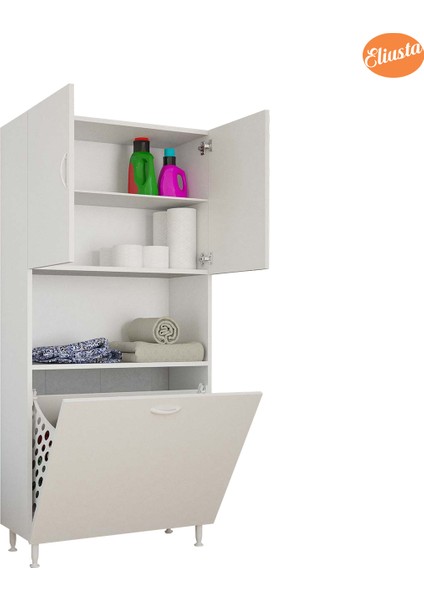 2 Kapaklı Sepetli ve Tek Gözlü Banyo Dolabı