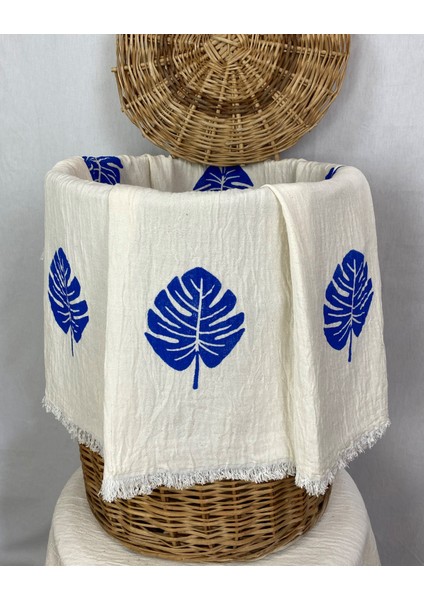 Elde Tahta Baskı Mavi Devetabanı Desenli Müslin Peştemal Taş Baskılı Buldan Pamuklu Peştemali fiyatları