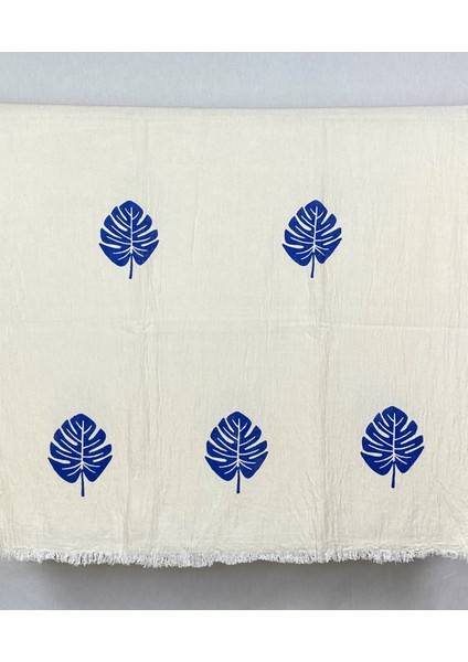 Elde Tahta Baskı Mavi Devetabanı Desenli Müslin Peştemal Taş Baskılı Buldan Pamuklu Peştemali modelleri