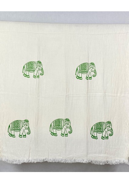 Elde Tahta Baskı Yeşil Fil Desenli Müslin Peştemal Taş Baskılı Buldan Pamuklu Peştemali modelleri