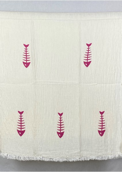 Elde Tahta Baskı Pembe Balık Kılçık Desenli Müslin Peştemal Baskılı Buldan Pamuklu Peştemali modelleri