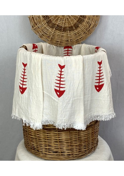 Elde Tahta Baskı Kırmızı Balık Kılçık Müslin Peştemal Taş Baskılı Buldan Pamuklu Peştemali fiyatları