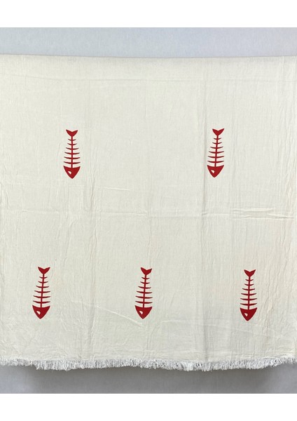 Elde Tahta Baskı Kırmızı Balık Kılçık Müslin Peştemal Taş Baskılı Buldan Pamuklu Peştemali modelleri