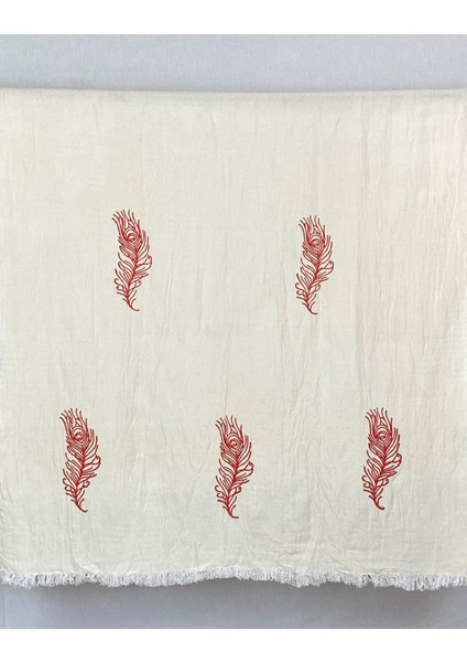 Elde Tahta Baskı Kırmızı Tüy Desenli Müslin Peştemal Taş Baskılı Buldan Pamuklu Peştemali modelleri