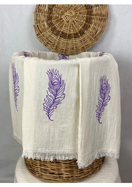 Elde Tahta Baskı Mor Tüy Desenli Müslin Peştemal Taş Baskılı Buldan Pamuklu Peştemali fiyatları