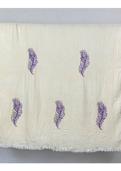 Elde Tahta Baskı Mor Tüy Desenli Müslin Peştemal Taş Baskılı Buldan Pamuklu Peştemali modelleri