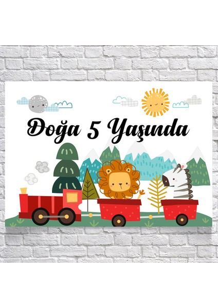 Trende Hayvanlar Temalı Doğum Günü AFIŞI35 x 50 cm