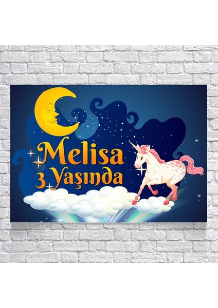 Unicorn ve Ay Temalı Doğum Günü AFIŞI35 x 50 cm