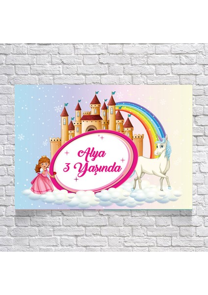 Prenses ve Unicorn Temalı Doğum Günü AFIŞI35 x 50 cm