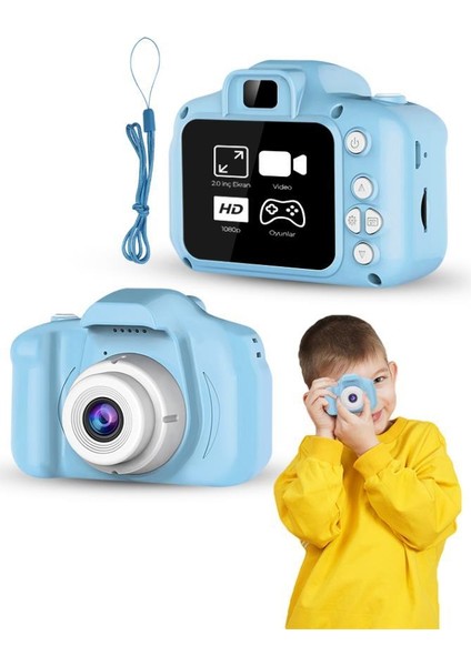 Çocuk Mini Dijital Fotoğraf Makinesi 1080P Hd Mavi