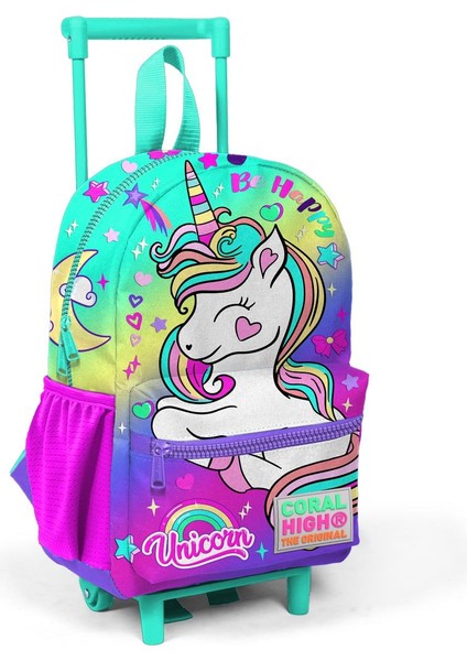 Minik Yuva Çekçekli Sırt Çantası Lavanta Su Yeşili Unicorn Desenli Iki Bölmeli 24029