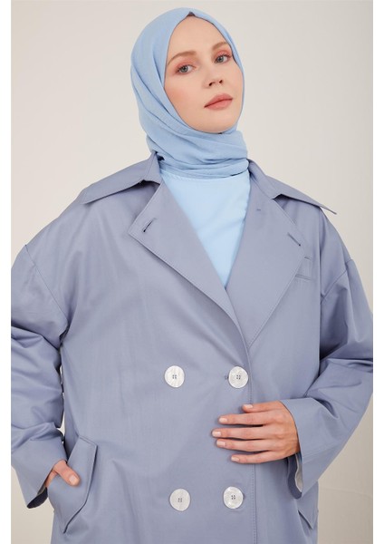 Yarım Astarlı Pamuk Oversize Kap 23Y7007 Gri Mavi