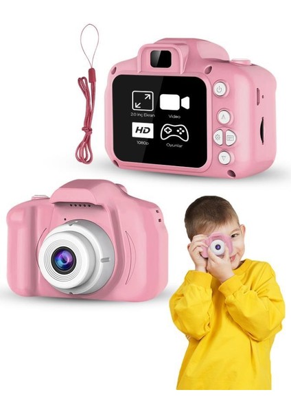 Çocuk Mini Dijital Fotoğraf Makinesi 1080P Hd Pembe