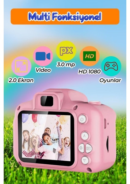 Çocuk Mini Dijital Fotoğraf Makinesi 1080P Hd Pembe