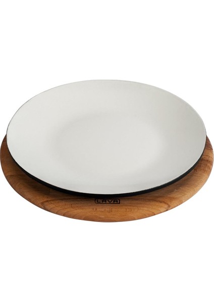 Döküm Yuvarlak Servis Tabağı Ve Kayın Servis Ahşabı. Çap(Ø)21cm Sable Mat Siyah