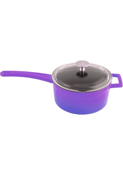 Döküm Yuvarlak Sos Tenceresi Cam Kapaklı Metal Saplı Glaze Serisi16 cm