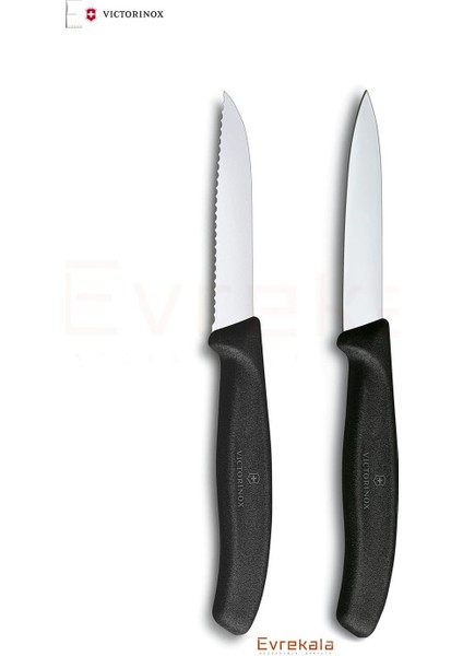 Evrekala Shop Bıçak Seti Black Knife Set 2'li Düz ve Tırtıklı Bıçak Victorinox