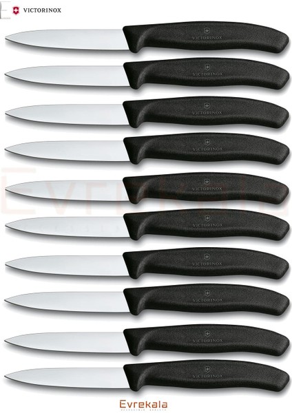 Evrekala Shop Bıçak Seti Victorinox Masa Bıçak Takımı 10 Adet Siyah Düz Bıçak Evrekala Knife Set 8cm