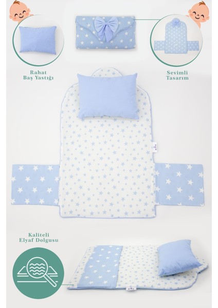 Çantalı Bebek Alt Açma Pedi/minder, Elyaf Dolgulu, Pamuklu Kumaş, Yıldız Desen modelleri