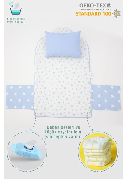 Çantalı Bebek Alt Açma Pedi/minder, Elyaf Dolgulu, Pamuklu Kumaş, Yıldız Desen indirimleri