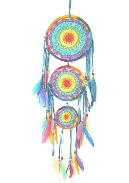 Mordino Gökkuşağı Üçlü Makreme 22 cm Dream Catcher Düş Kapanı