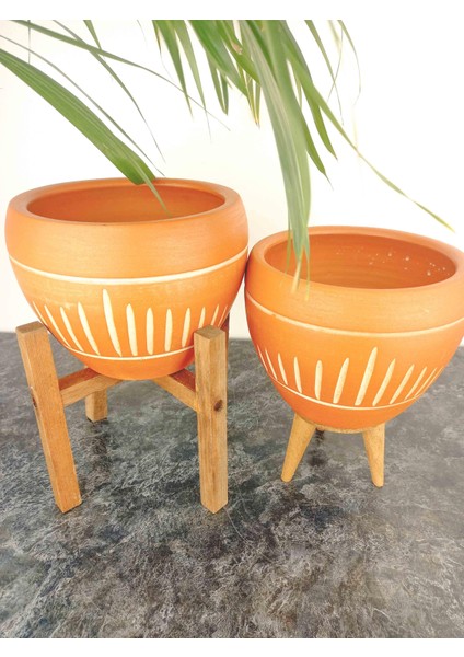 Ev Dekorasyon Dik Çizgi Desenli Terrakota Toprak Saksı Saksılık Salon Çiçeklik İkili Set 3 Ayaklı- 4 Ayaklı- 15 Cm fırsatları