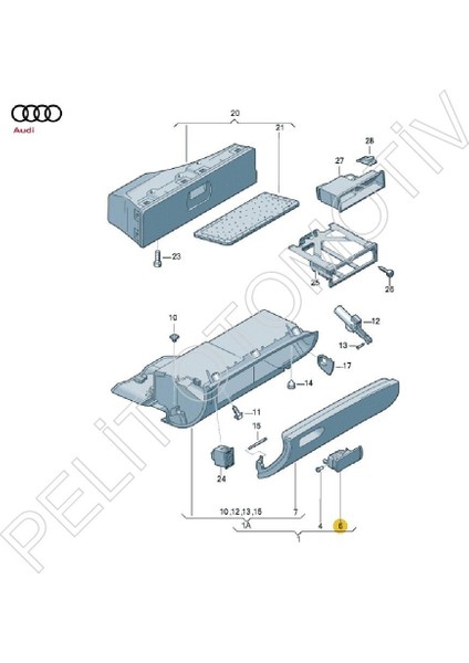 Audi A4 A4Q Torpido Kapak Mandalı 8E1857131A Gri 2001-2008