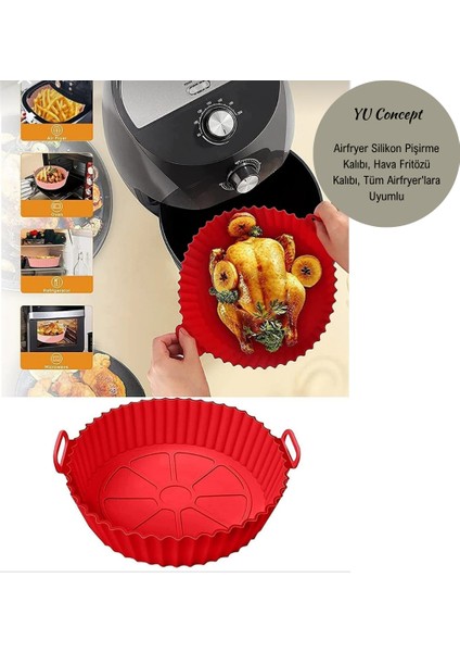 Yu Concept -  Airfryer Silikon Pişirme Kalıbı, Hava Fritözü Kalıbı, Airfryer Aksesuar, Tüm Airfryer'lara Uyumlu