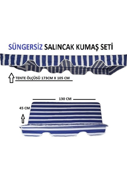 Süngersiz Salıncak Minder Seti Tenteli Bahçe Minderi 2 Kişilik Süngersiz Mavi-Beyaz