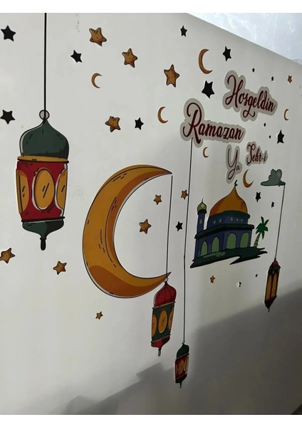 Mübarek Ramazan Ayı Cam Duvar Süsleri 100 cm Hoşgeldin Ramazan Sticker Seti