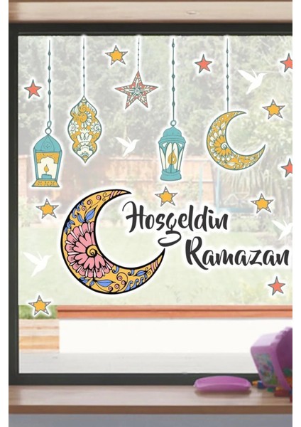Hoşgeldin Ramazan Sticker Seti Ramazan Kandilleri Hilal ve Yıldız Figürlü