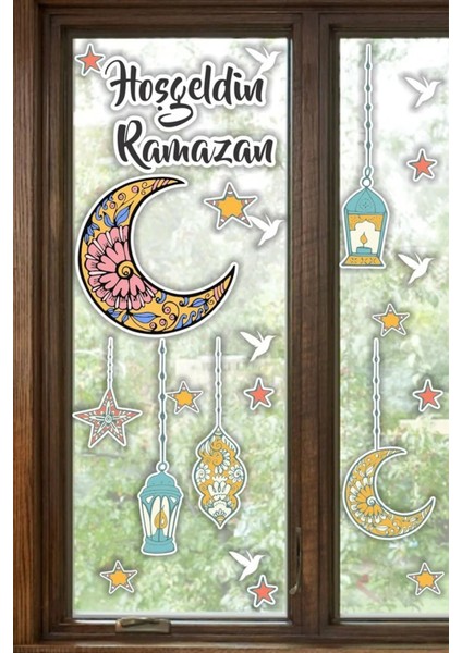 Hoşgeldin Ramazan Sticker Seti Ramazan Kandilleri Hilal ve Yıldız Figürlü fiyatları