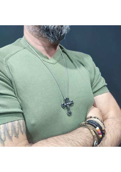 Antik Haç Çelik Kolye