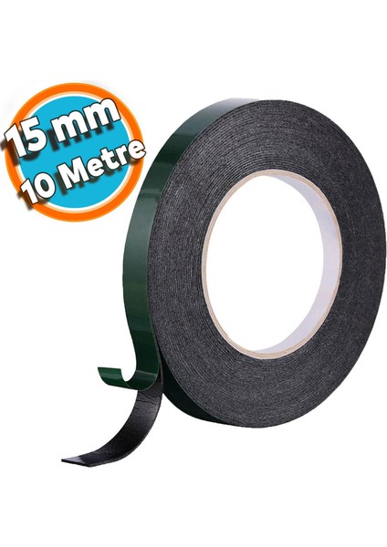 Çift Taraflı Köpük Bant Eva Montaj Bandı Siyah 15 mm x 10 Metre