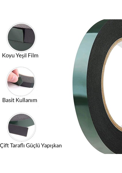 Çift Taraflı Köpük Bant Eva Montaj Bandı Siyah 15 mm x 10 Metre