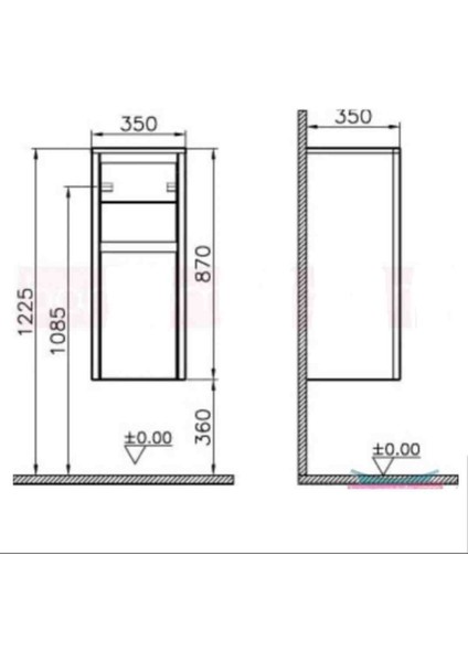 Vitra T4 Orta Boy Ünite Banyo Mobilyası (Sağ) , Parlak Beyaz - Termoform Kaplama - Dolap - 54704