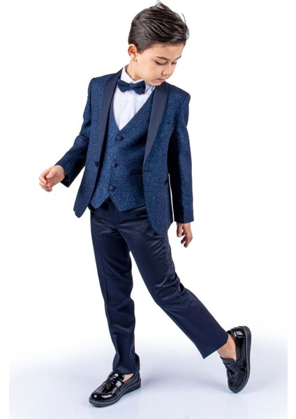 Simli Ceketli Yelekli Erkek Çocuk Damatlık Takım MNK0501 fırsatları