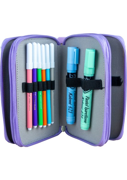 Kalem Kutusu Prenses Unicorn Orginazer Vegan Deri Üç Bölmeli (Kalemlik Lila) indirimleri