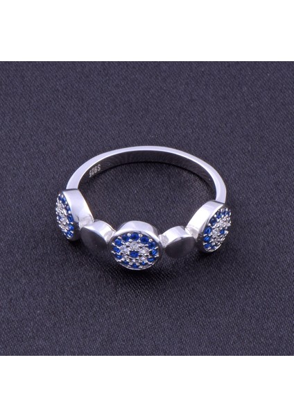 Mavi Taşlı Bayan 925 Ayar Gümüş Yüzük (Zrk 2160) 3 gr