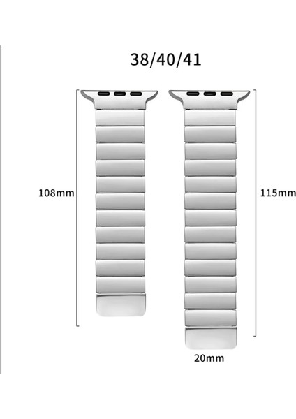 Apple Watch 38MM 40MM 41MM Kordon 1/2/3/4/5/6/se/7/8 Mıknatıslı Baklalı Metal Kordon