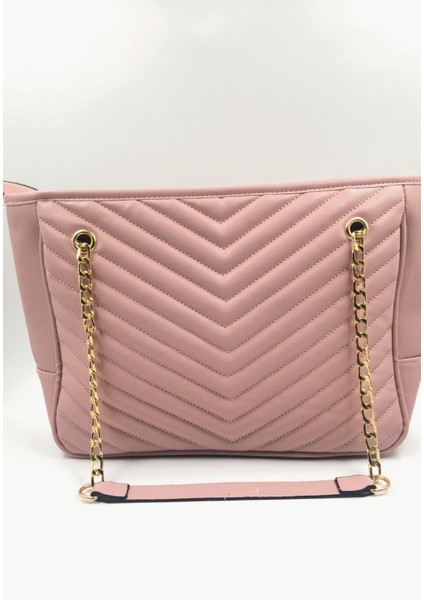 Enchant Pembe Kapitone Nakışlı Fermuarlı Omuz Çantası