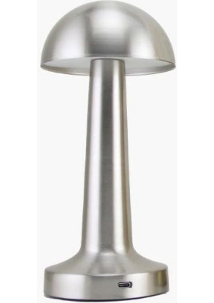 Masa Üstü Lamba - Ledli Masa Lambası - Şarjlı Mantar Gece Lambası LED Abajur - Gümüş Krom 25CM modelleri